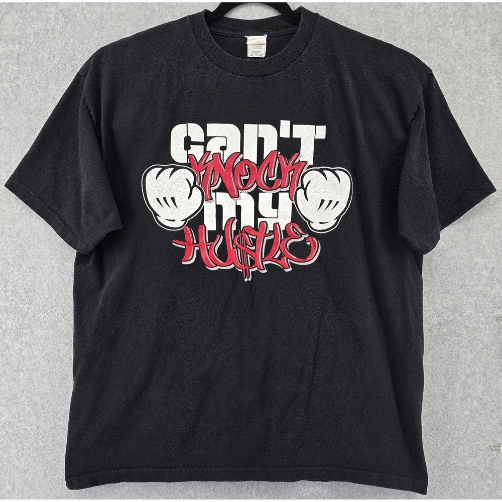 Vtg Y2K Shaka Active Men's 2XL T-Shirt Black 'Can't Knock‎ My Hustle' Streetwear